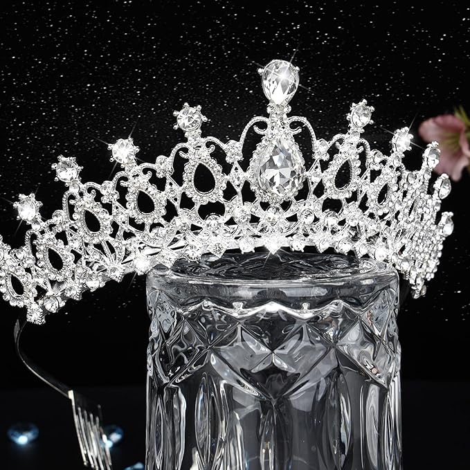 Makone Crowns for Women Princess Tiaras for Girls Queen Crown and Comb Tiara for Wedding Birthday Pageant Bridal Prom Christmas Gift (Style5-Silver)