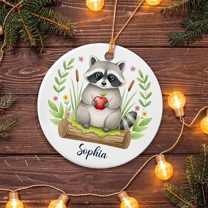 Unique Raccoon Lover Ceramic Ornament, Raccoons Christmas Ornament Personalized Choose Name, Raccoon Xmas Keepsake Gift for Dad Mom Friends Coworkers Men Women, Customized Cute Animal Decoration