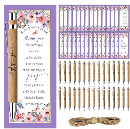 Baby Shower Favors for 30 Guests, 30 Pcs Thank You Gifts, Baby Shower Sets Included Bamboo Pens Greeting Cards, Gender Reveal Souvenirs Prizes, Butterflies Gender Reveal Decor