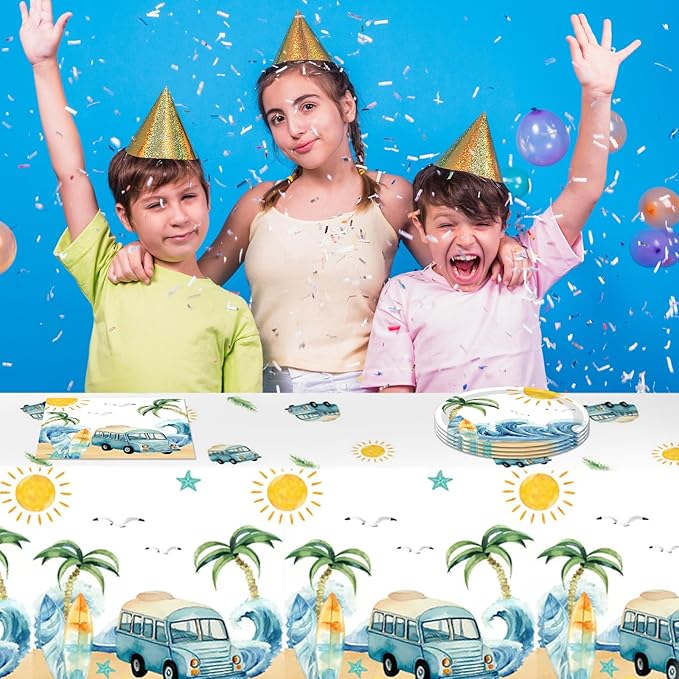 41Pcs Summer Beach Surf First Birthday Decorations for Boy,The Big One Birthday Party Supplies Dessert Plates Napkins Tablecloth丨 Surfs Up Baby Boy First Birthday Decorations,Serves 20