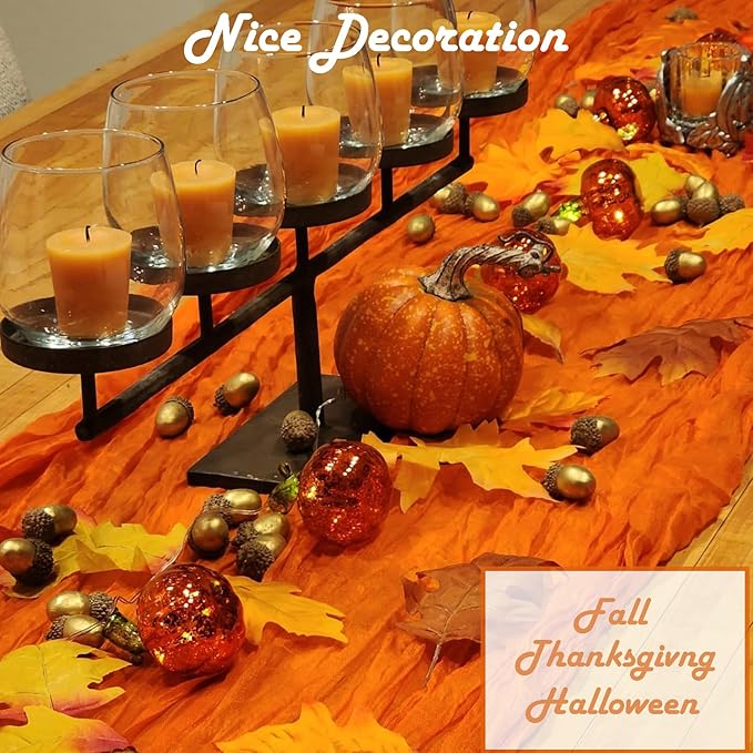 12 Pack Cheesecloth Table Runner, 35 x 120 Inch Boho Orange Cheese Cloth Table Runner 10 ft Gauze Table Runners for Wedding Fall Thanksgiving Christmas Decor