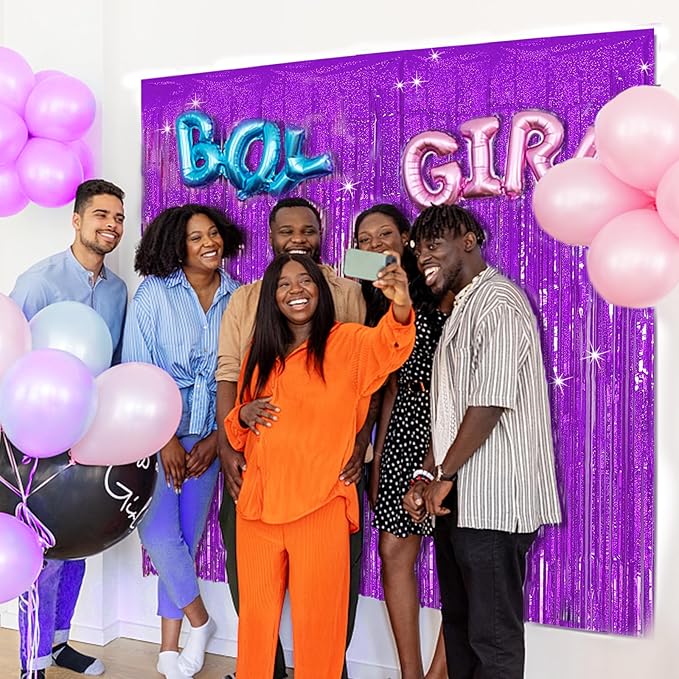 Tinsel Curtain Backdrop Purple Birthday Decorations 5 Packs Glitter Foil Fringe Streamers Photo Booth for Christmas Wedding Halloween Graduation Party Decor