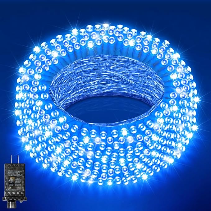 LED Christmas Lights, Extra Long Outdoor String Lights Waterproof, Timer & Memory, 8 Modes Dimmable Plug in Fairy for Outside Tree Wedding Patry (Blue, 125FT 380LED)