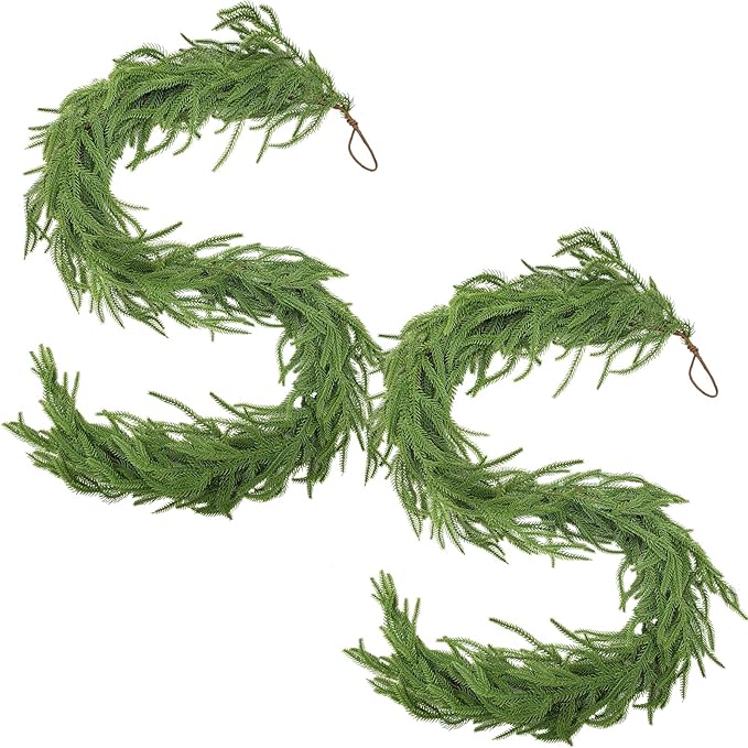 Norfolk Pine Garland Christmas Garland Set -2X 6FT Realistic Artificial Cedar Garland Christmas Greenery for Mantle, Staircase, Indoor/Outdoor Holiday Decor Lush Evergreen (2, 6 FT)