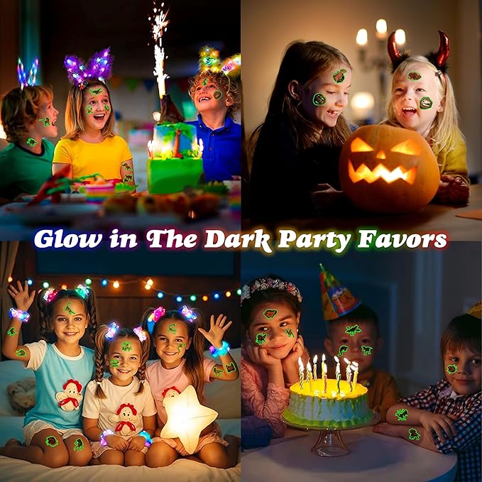 96 PCS Dinosaur 3D Pre-Cut Luminous Glow in the dark Temporary Tattoos for Kids | Super Cute Themed Birthday Party Favors, Supplies, Decorations, Funny Jungle Fake Tattoo Stickers Gifts for Boys Girls