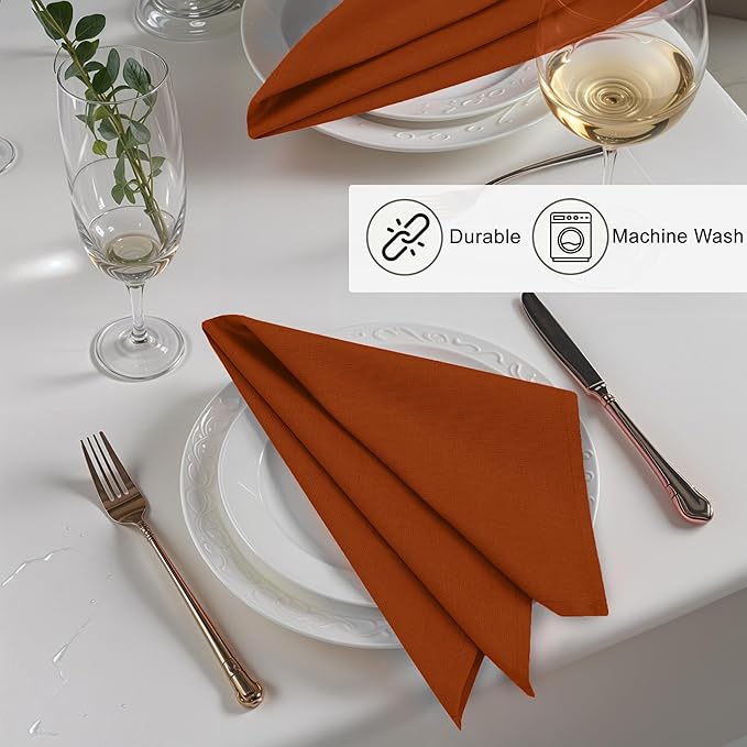 Ruvanti Linen Napkins Set of 12, 18x18 Cloth Napkins, Cotton Linen Blend Napkins Cloth Washable, Soft, Reusable Dinner Napkins for Wedding, Parties, Christmas, Thanksgiving, Everyday Use - Rust