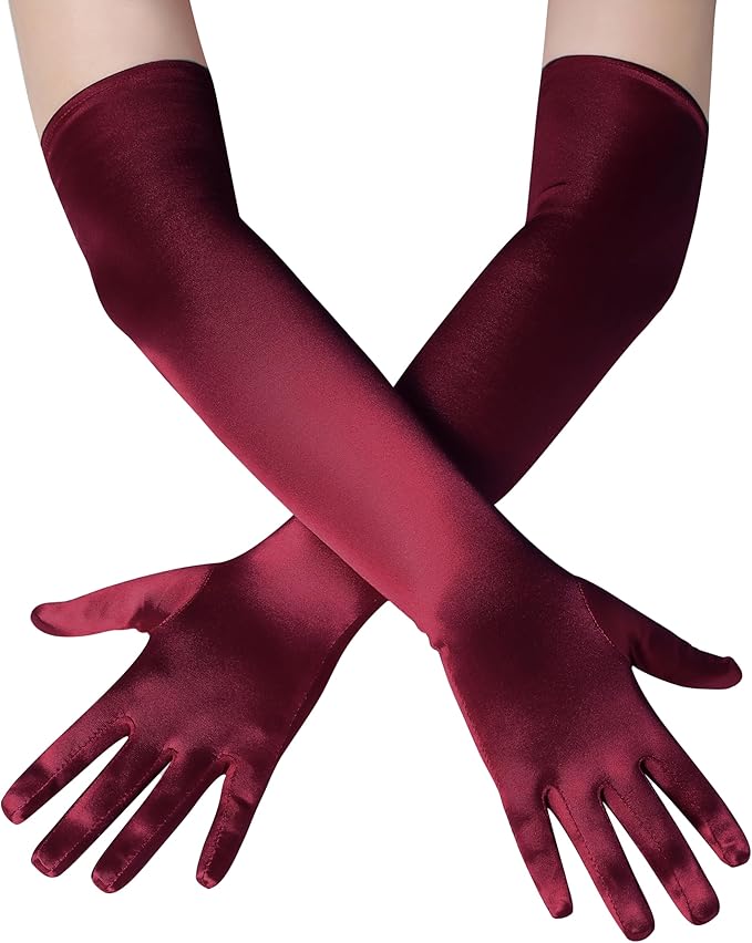 BABEYOND Long Opera Party 1920s Satin Tea Party Gloves Costume Stretchy Adult Size Elbow Length Bridal Gloves