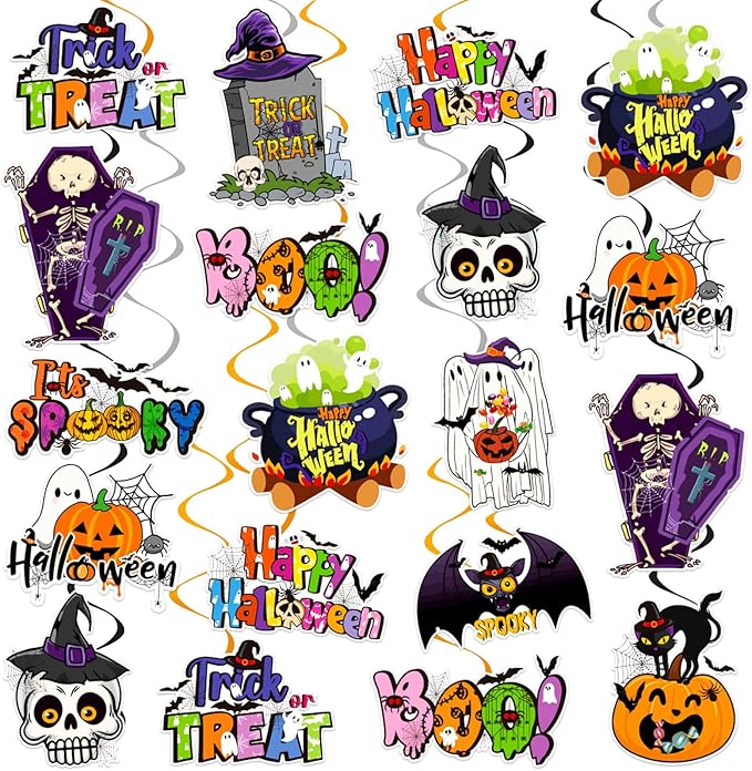 48Pcs Halloween Hanging Swirl Decorations, Cute Pumpkin Ghost Bat Ceiling Hanging Swirls Halloween Party Hanging Swirls Streamers for Trick or Treat Birthday Baby Shower Party Decor Supplies