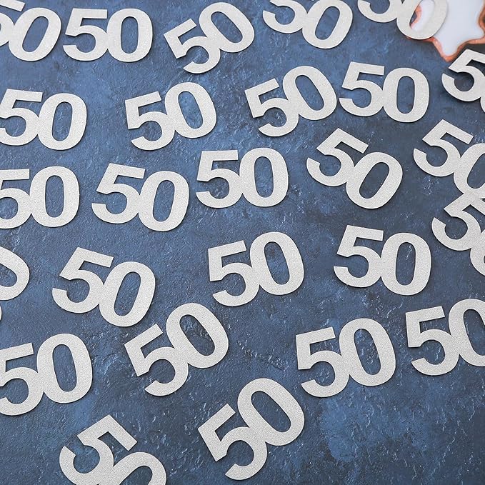 50th Happy Birthday Confetti Decorations - 50th Wedding Anniversary Party Table Decorations, Silver Glitter Number 50 Party Supplies