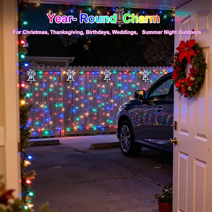 350LED 90FT Christmas Lights Indoor Outdoor, 12 Modes Multicolor Outdoor String Lights with Timer & Dimmable, Green Wire Christmas String Lights for Tree Patio Yard Fence Bedroom Wedding Garden Decor