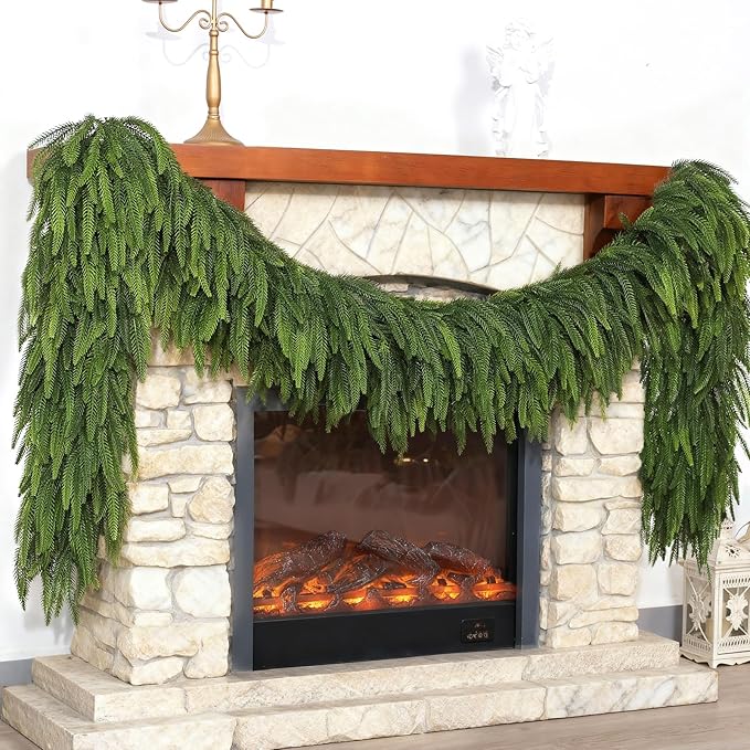 Christmas Norfolk Pine Garlands - 6ft Artificial Garland Faux Green Fake Pine Needles Garland for Fireplace,Table,Window,Stairs,Mante,Holiday Indoor Outdoor Xmas Decor(1PCS)