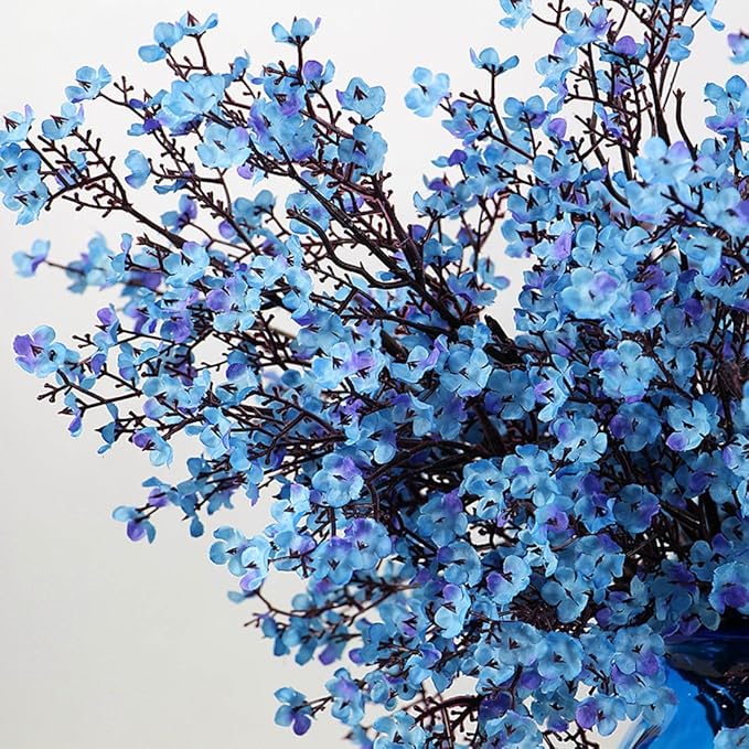 JAKY-Global 9pcs Babys Breath Artificial Flowers Gypsophila Bouquet Bulk Fake Spring Silk Small Flowers Real Touch Faux Floral for Home Bedroom Kitchen Garden Wedding Christmas Party DIY Decor (Blue)