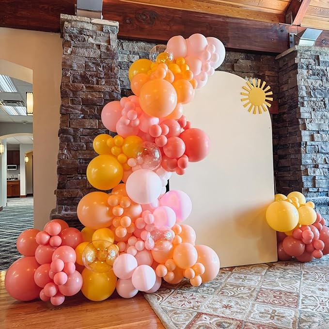 Pink and Yellow Balloons,12 Inch Retro Blush Pink Lemon Yellow Maca Orange Balloons for Girls Boho Birthday Bridal Shower Wedding Baby In Bloom Fall Party Decorations