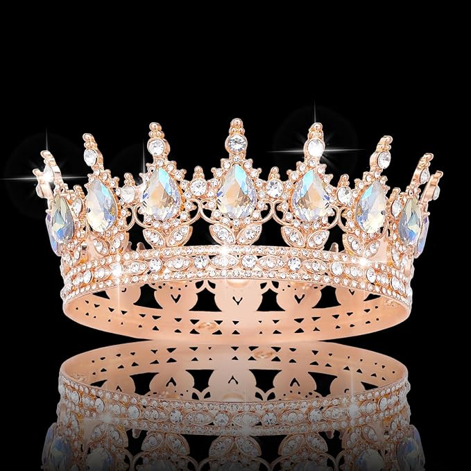Queen Crown Rhinestone Wedding Crowns and Tiaras for Women Costume Party Hair Accessories Princess Birthday Crown Crystal Bridal Crown (Rose Gold & Moonlight Crown)