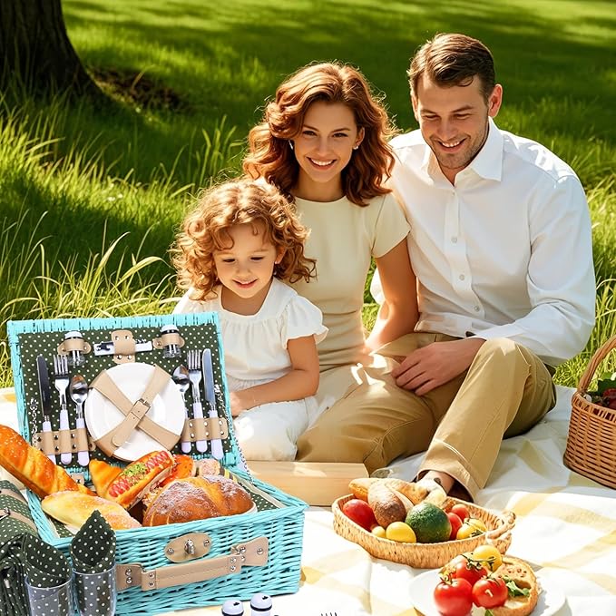 YPshuye Picnic Basket Set for 4 with Waterproof Blanket Mat Insulation Bag Wicker Blue Green Light Hawaiian Tropical Style Gift for Wedding Birthday Summer Camp Outdoor Camping Beach Travel Christmas