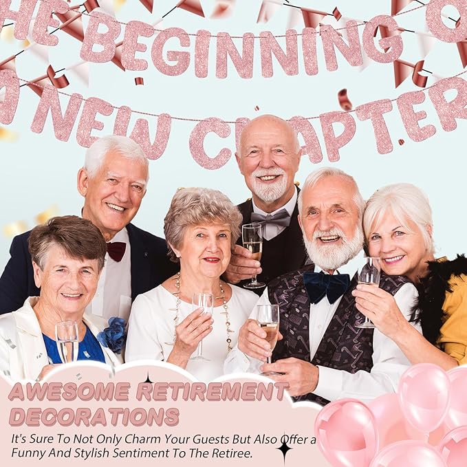 Fulmoon Pre Strung the Beginning of a New Chapter Banner, Glitter Graduation Party Decorations, Happy Retirement Supplies, Going Away Farewell New Home Job Change Party Sign Garland(Rose Gold)