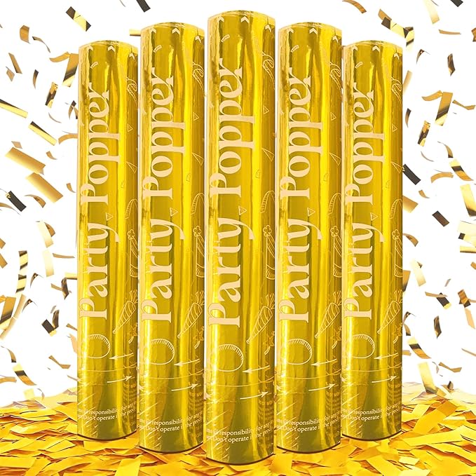 Confetti Cannons Gold | 5-Pack 12-Inch Party Poppers for All Celebrations: Weddings,Christmas, Anniversaries & More
