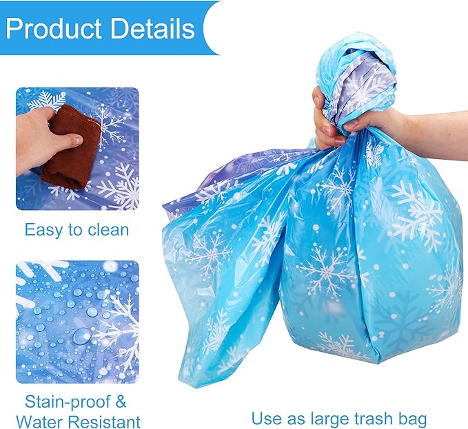 Mornajina 4 Packs 108 x 54 Inch Snowflake Tablecloth Merry Christmas Party Tablecloth Decorations Disposable Rectangle Plastic Snowflake Table Cloth (Blue)