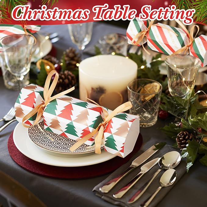 Xinnun 50 Packs Christmas Cracker Kit No Snap Xmas Party Table Favors Snowflake Reindeer DIY Christmas Party Cracker Candy Boxes for Holiday Dinner Decoration Gift(Diagonal Stripes)