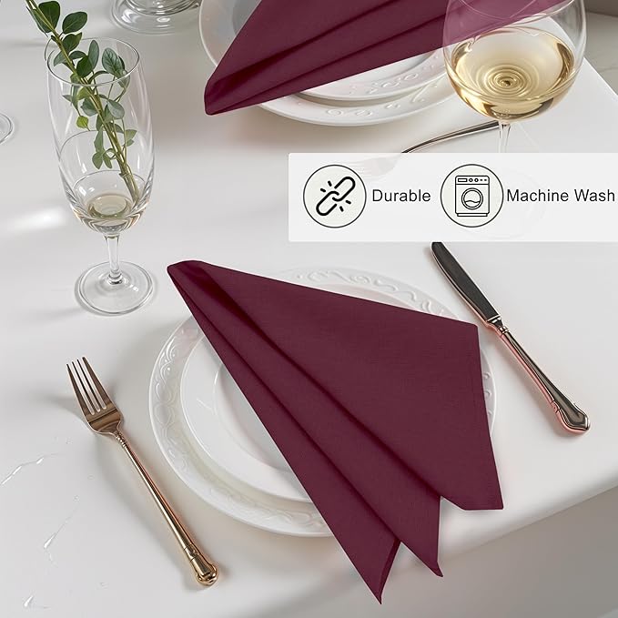 Ruvanti Linen Napkins Set of 12, 18x18 Cloth Napkins, Cotton Linen Blend Napkins Cloth Washable, Soft, Reusable Dinner Napkins for Wedding, Parties, Christmas, Thanksgiving, Everyday Use - Burgundy