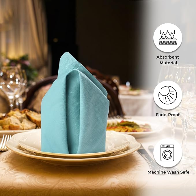 Urban Villa Easter Napkins Aqua Color Cloth Napkins (Set of 12) Oversized 20x20 Inches 100% Cotton Slub Premium Quality Soft Durable with Mitered Corners Reusable Washable Everyday Use Napkins