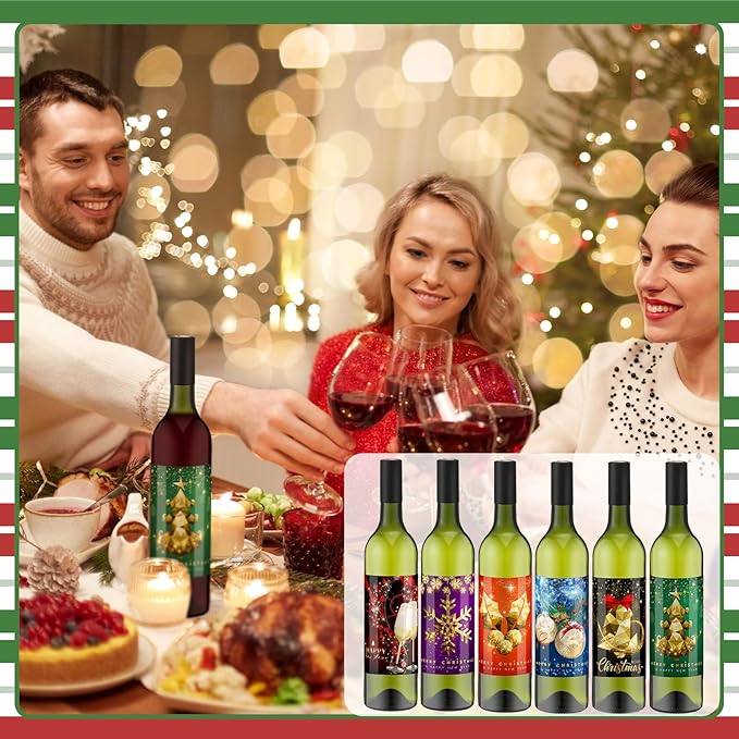 6 Set Coquito Bottles 25 oz Christmas Glass Wine Bottles Brewing Bottles with Christmas Wine Bottle Stickers Airtight Caps for Home Brewing Coquito Beverages Liqueur