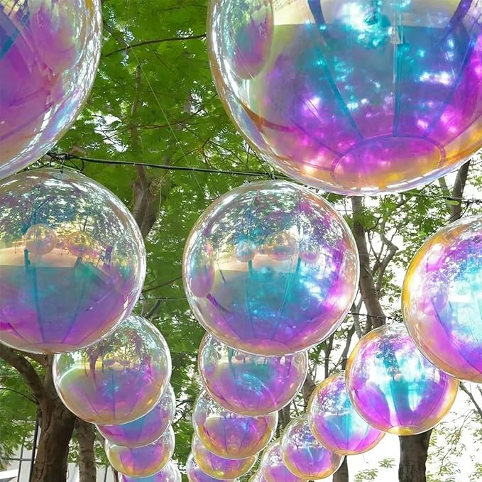 31.4in Inflatable Mirror Ball,Shiny Inflatable Ball Silver/Gold/Iridescent,PVC Hanging Large Disco Balls Decor for Party, Concerts, Stage, Wedding Decoration (1 Piece,Without Air Pump)