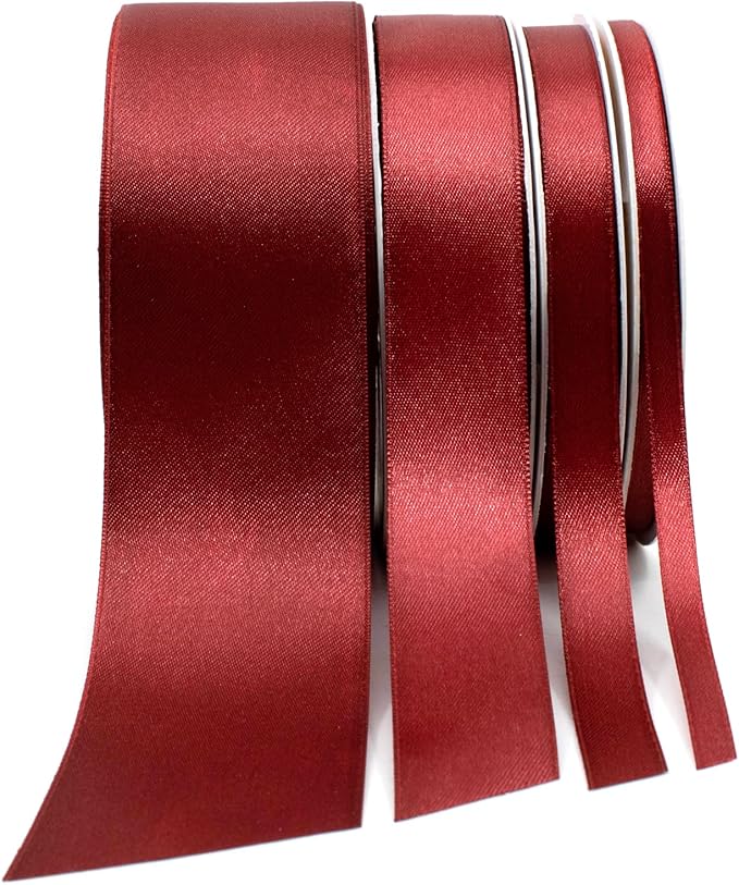 Burgundy Satin Ribbon - 1/4 inch x 50 Yards, Double Face Solid Color, Thick and Durable for Gift Wrapping, Crafts, Hair and Decorations
