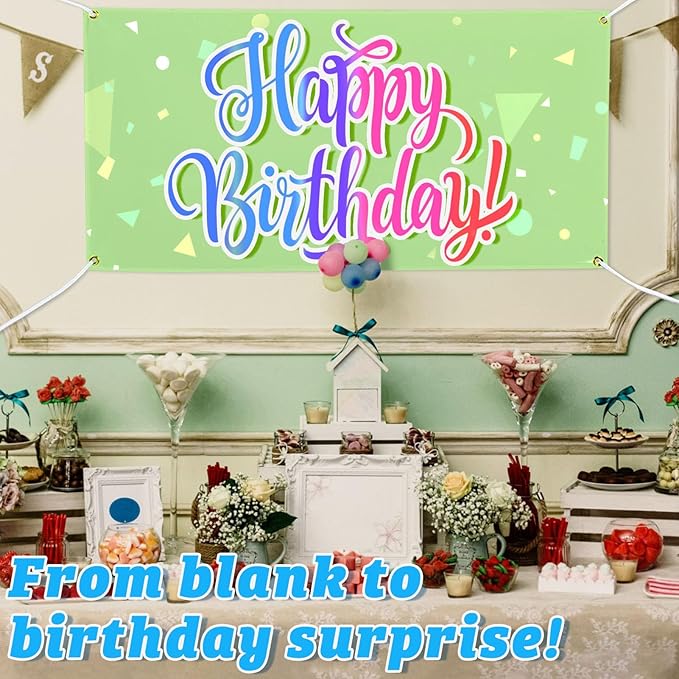 2 Pack 2 x 4ft White Craft Blank Banner - Oxford Cloth Heat Transfer Printing Sign with 8 Ropes, for Art Projects, Happy Birthday Parties Decorations