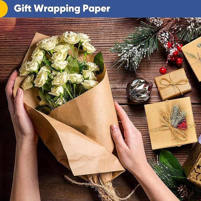 Vanhench 48"x 2400" (200') Brown Jumbo Roll Wrapping Paper, Kraft Craft Paper Roll for Bulletin Board Kids Arts Crafts Packing Shipping Poster Construction, Thanksgiving Christmas Wrapping Paper