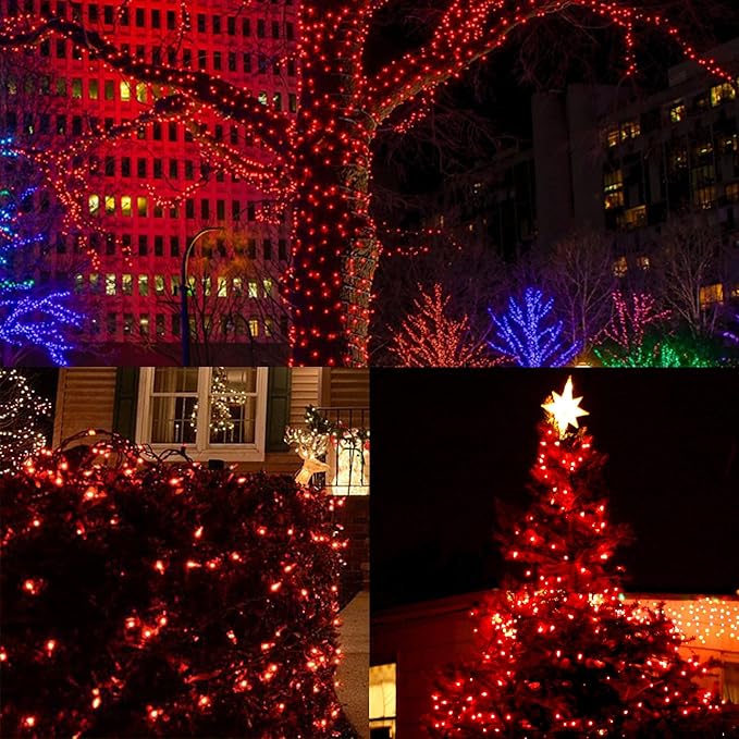 LJLNION 3 Sets Christmas Lights, 150 Count 33 FT Each Mini String Lights, Green Wire Fairy Lights, 120V UL Certified Connectable Xmas Tree Light for Holiday Winter Patio Party Outdoor Decoration, Red