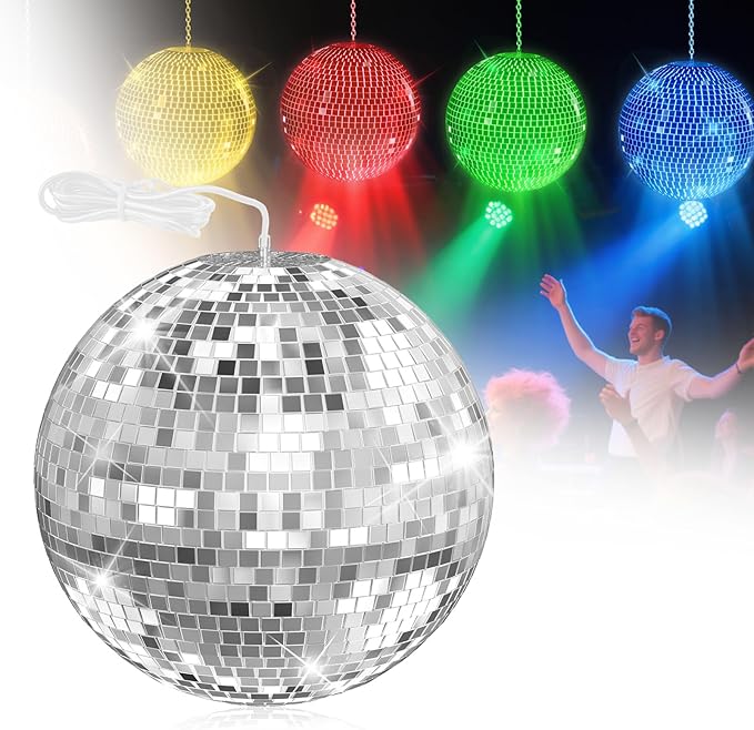12-Inch Mirror Disco Ball with Hanging Ring, Disco Party Decorations for DJ Club Stage Wedding Birthday Christmas New Years