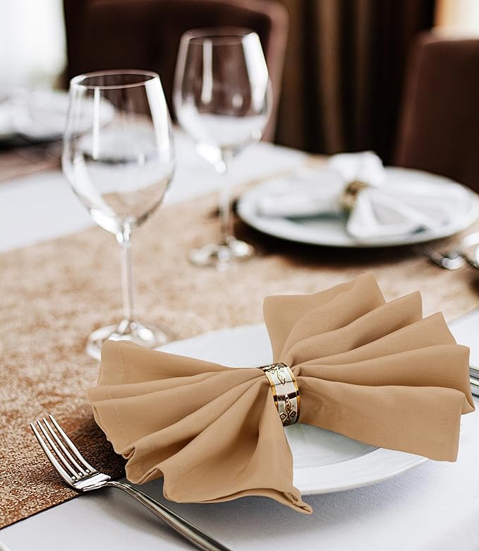 Utopia Home [24 Pack, Beige] Cloth Napkins 20x20 Inches, 100% Polyester Hemmed Edges, Washable and Reusable Ideal for Parties, Weddings and Dinners