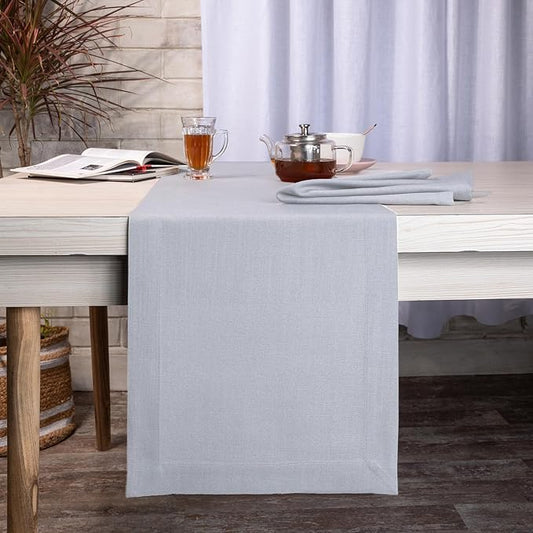 D'Moksha Homes Light Grey Table Runner 14 x 60 Inch - Faux Linen Table Runner - Wrinkle Resistant, Machine Washable Ideal for Dresser, Coffee Tables, Thanksgiving - 100% Recycled Fabric