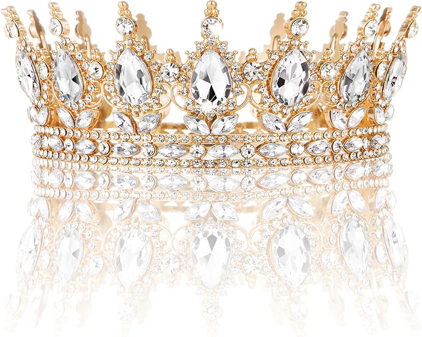 Gold Crown for Women, Crystal Queen Tiaras Headband Wedding Bridal Hair Accessories, Birthday Party Prom Cake Topper