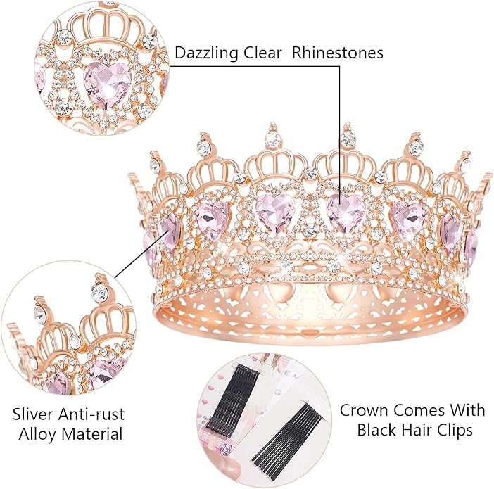 Queen Crown Wedding Rhinestone Heart Crowns and Tiaras for Women Costume Party Hair Accessories Princess BirthdayCrown Crystal Bridal Crown