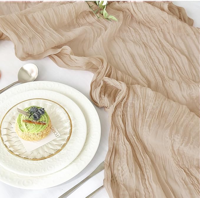 IVAPUPU 6 Pcs Cheesecloth Table Runner - 10ft Nude Boho Gauze Cheese Cloth Table Runners for Baby Shower Decoration Wedding Party Summer Garden Farmhouse