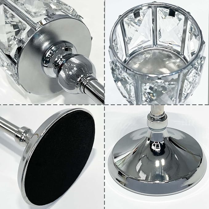 Set of 3 Cup Crystal Tealight Candle Holders, Centerpieces for Table Wedding Centerpieces Crystal Decorative Tealight Candle Dining Table Candle Holder Decor for Party (8.7"+10.6"+12.2", Silver)