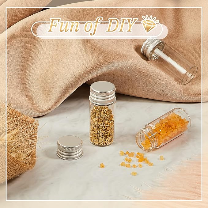 50 Pcs Small Clear Vials Spice Mini Jars with Lids Mini Glass Bottles with Screw Aluminum Metal Caps Tiny Jars Sample Containers for Powder Cream Cosmetic Jewelry Wedding (10 ml,Silver Caps)