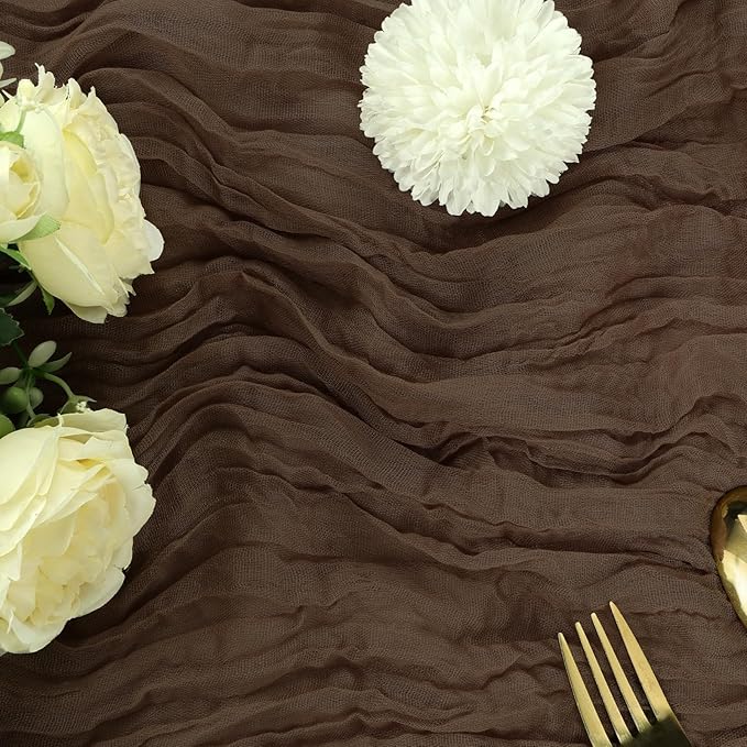 12 Pack Brown Cheesecloth Table Runner 10FT Boho Gauze Fabric Table Runner 35 x 120 Inch Rustic for Fall Thanksgiving Wedding Decor Baby Shower Party Boho Holiday Decoration