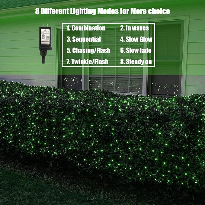120Led Halloween Net Lights Outdoor 5ft x 6ft Connectable, 8 Modes Waterproof Black Wire 29V Plug in Mesh Net Christmas Lights for Garden, Yard, Bushes, Trunk, Xmas Tree Decor (Green)