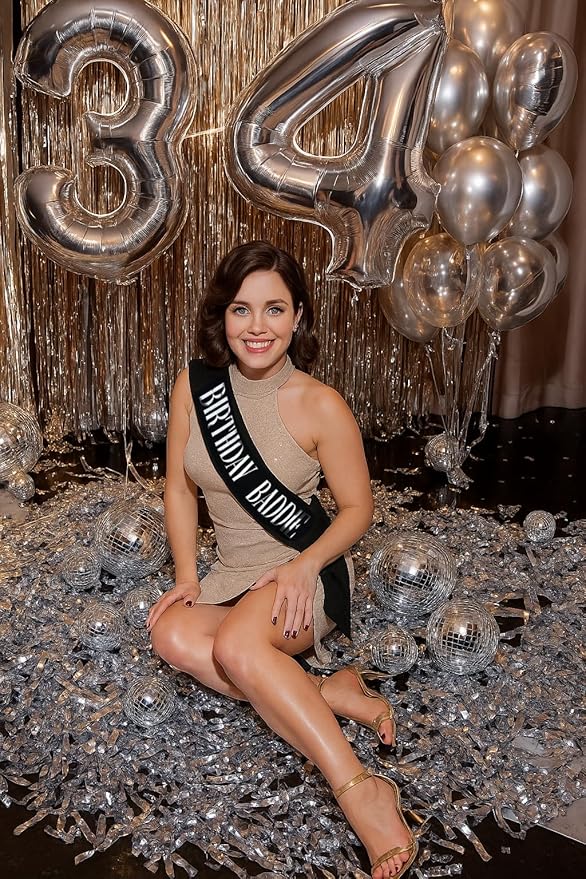 Birthday Sash, BIRTHDAY BADDIE Sash Birthday Sash for Women Girls Men Black Glitter Sash with Silver Foil Sparkly Scallion Decorations for Party Supplies