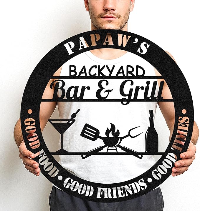 Custom BBQ Metal Sign Personalized Grill Name Wall Art for Outdoor Kitchen Patio Backyard Decor Fathers Gift for Dad Grandpa Husband Barbecue Smoker Area Sign, Grilling Lover Gifts 37