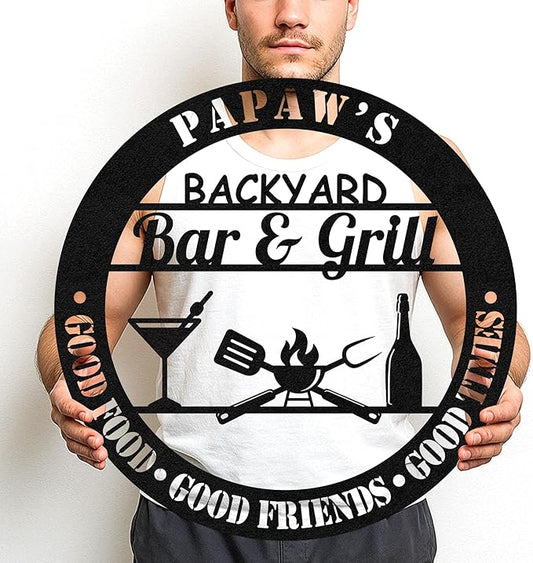 Custom BBQ Metal Sign Personalized Grill Name Wall Art for Outdoor Kitchen Patio Backyard Decor Fathers Gift for Dad Grandpa Husband Barbecue Smoker Area Sign, Grilling Lover Gifts 37