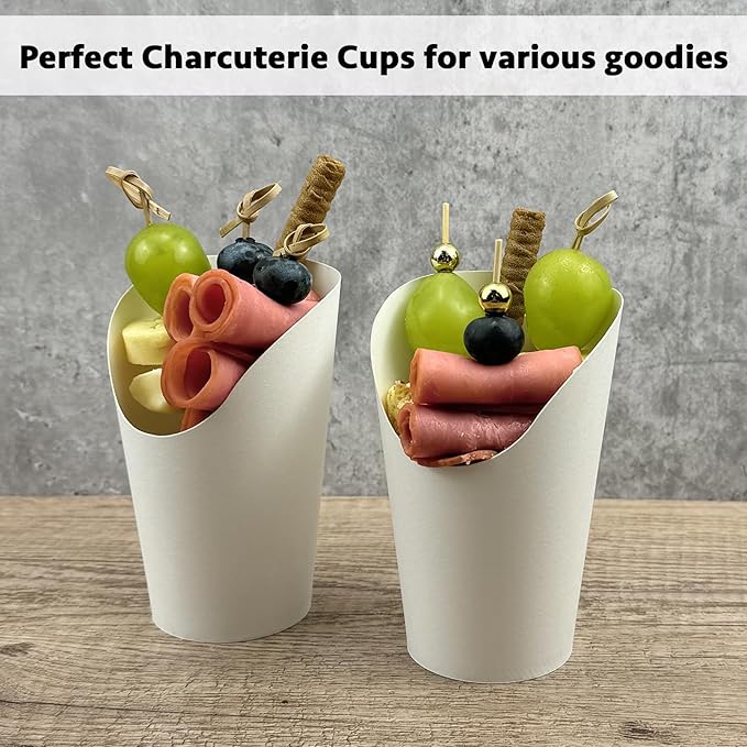 CAMKYDE 50 Pcs Disposable White Charcuterie Cups, 16oz French Fries Holder French Fry Cups for all Occasions (16oz, White)