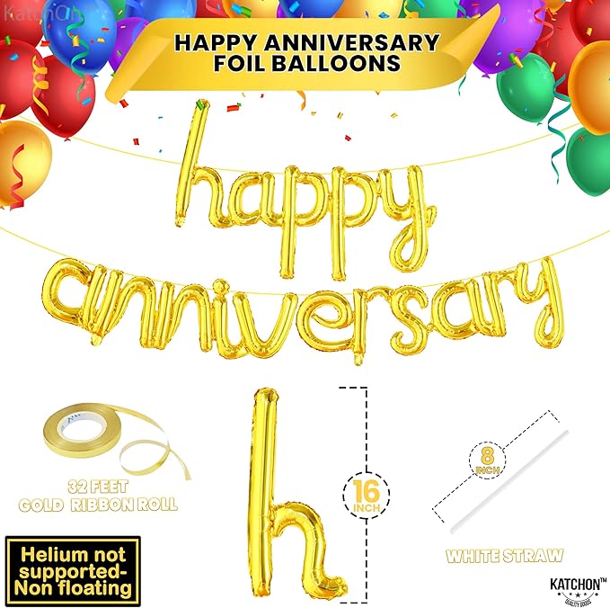 KatchOn Gold Anniversary Balloons - 16 Inch, Shiny 'Happy' Banner & Foil Balloons