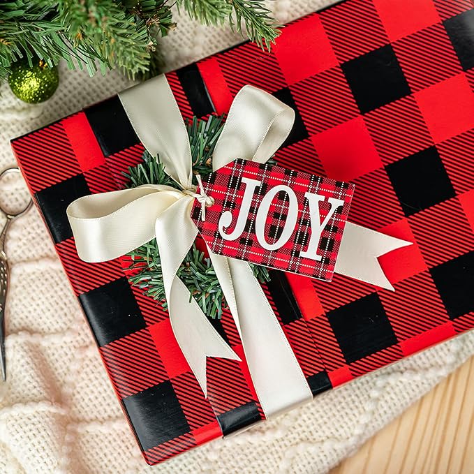 WRAPAHOLIC 30 Inch Jumbo Reversible Plaid Christmas Wrapping Paper - 30 Inch x 100 Feet Jumbo Roll Black and Red Plaid Wrapping Paper for Christmas, Birthday, Wedding, Baby Shower, Holiday