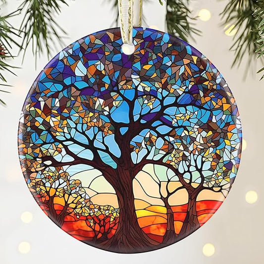 Tree of Life Ceramic Christmas Ornament, 3.5 Inch Hanging Decor for Christmas Tree, Gift Exchange Present
