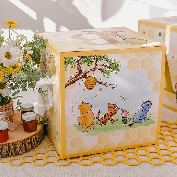 Kate Aspen A Little Honey Is On The Way Winnie Baby Boxes with Letters for Baby Shower, Classic Bear Gender Reveal Decorations, Table Centerpiece, Set of 4 Stackable Boxes