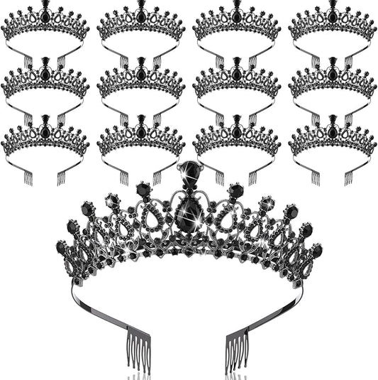 12 Pcs Crystal Tiara and Princess Crown with Comb Crown Rhinestone Women Girls Tiara Headpiece Queen Hair Accessories for Birthday Party Wedding Prom Halloween Cosplay Costume